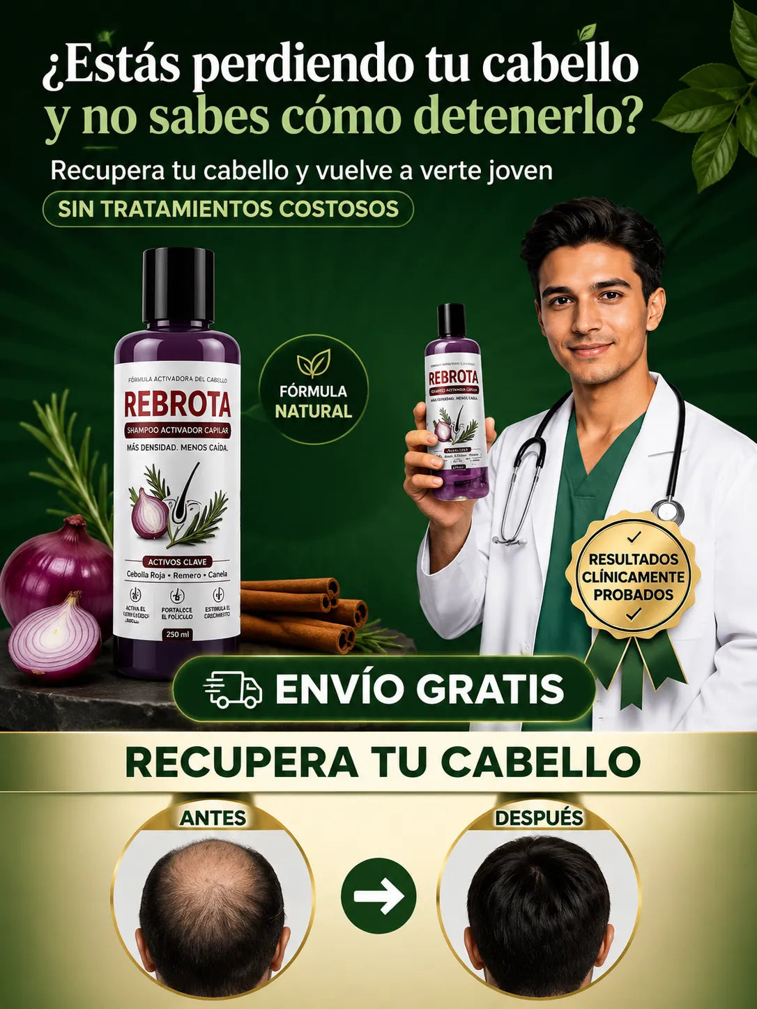 Shampoo de Cebolla REBROTA – Fortalecimiento Capilar y Control de Caída