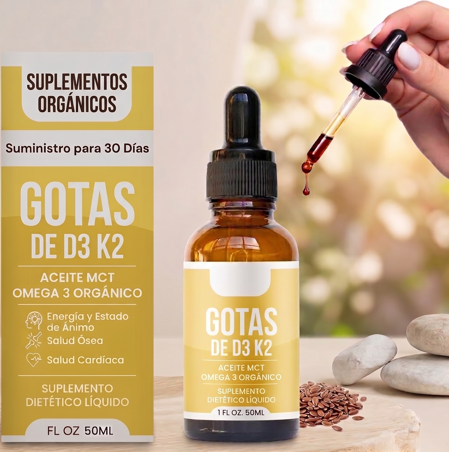 Vitamina D3 + K2 - Gotas líquidas de vitamina D3 K2