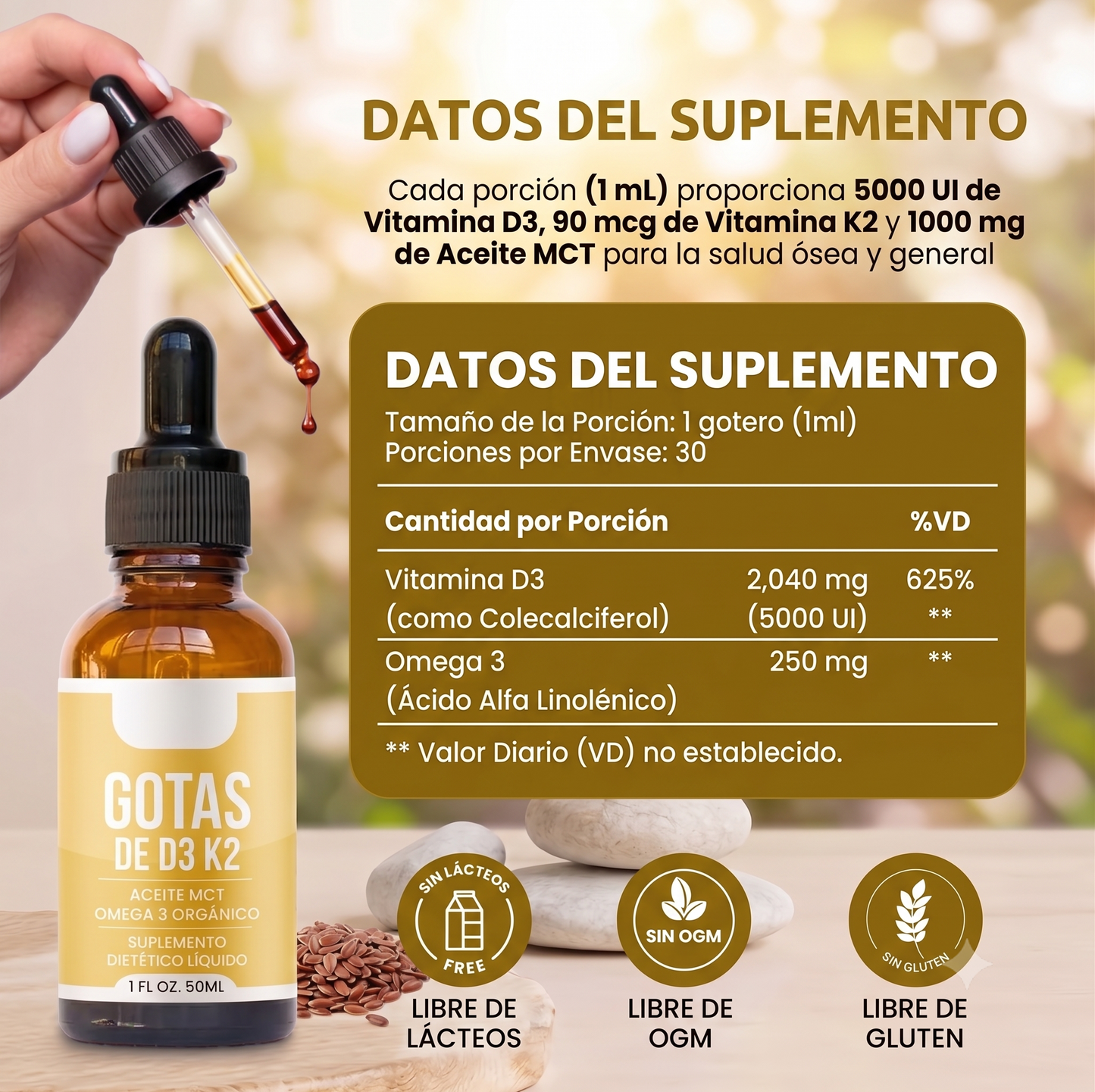 Vitamina D3 + K2 - Gotas líquidas de vitamina D3 K2