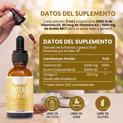 Vitamina D3 + K2 - Gotas líquidas de vitamina D3 K2