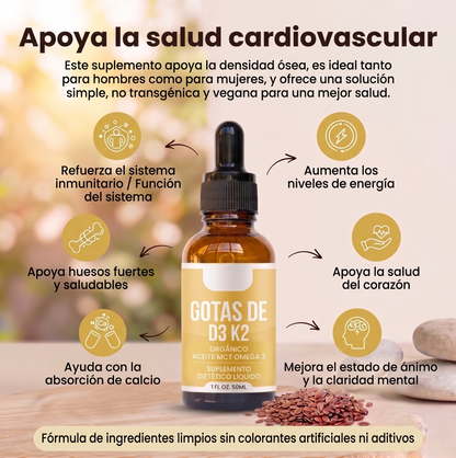 Vitamina D3 + K2 - Gotas líquidas de vitamina D3 K2