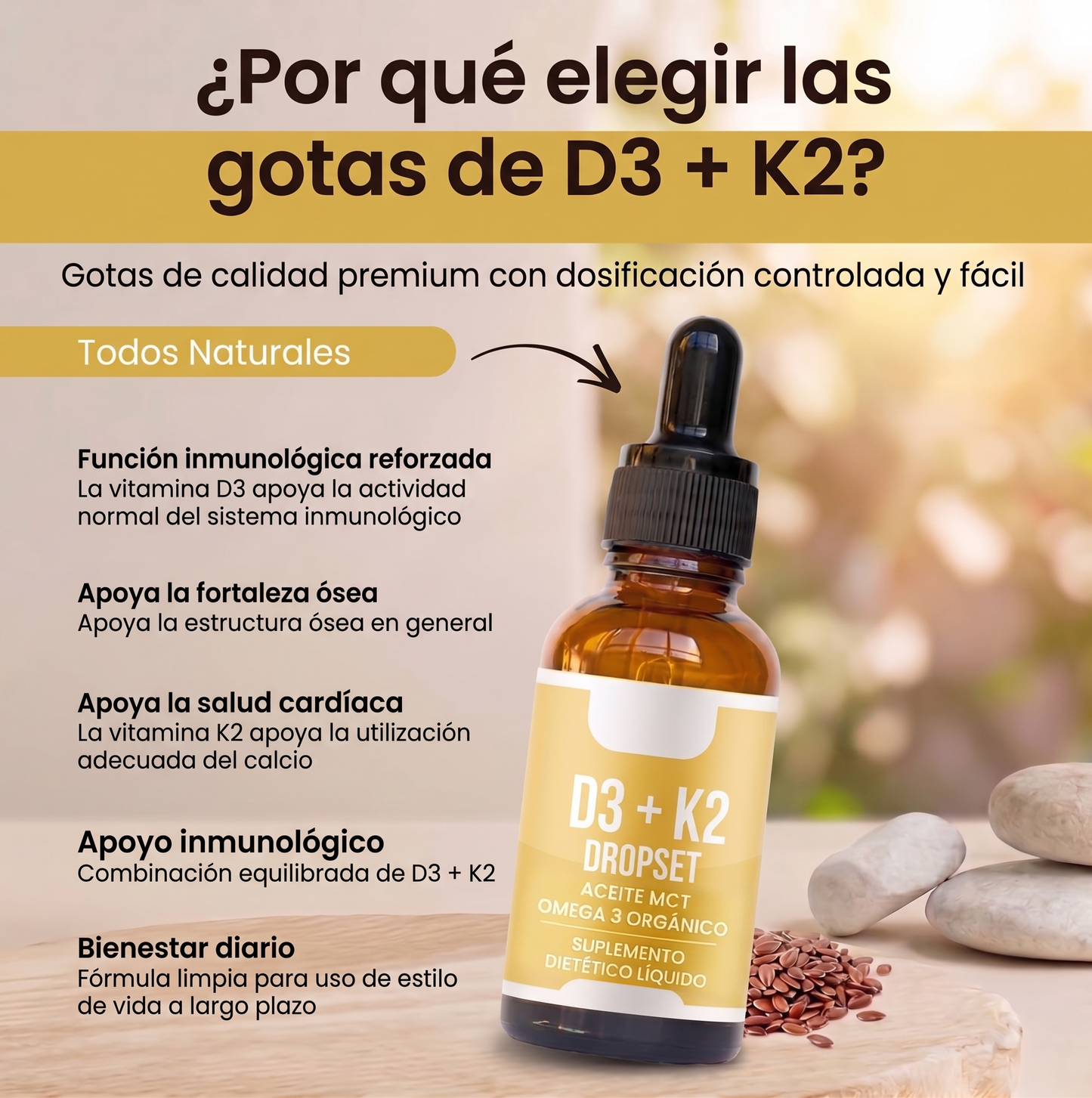 Vitamina D3 + K2 - Gotas líquidas de vitamina D3 K2