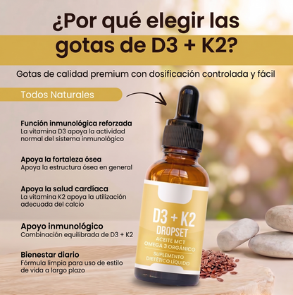 Vitamina D3 + K2 - Gotas líquidas de vitamina D3 K2