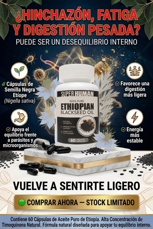 CÁPSULAS DE SEMILLA NEGRA ETÍOPE - Elimina Parásitos y apoyo avanzado para la Digestión, Defensas y Bienestar Diario