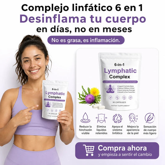 Complejo linfático 6 en 1 cápsulas – Drenaje linfático para reducir la hinchazón y equilibrar el cortisol